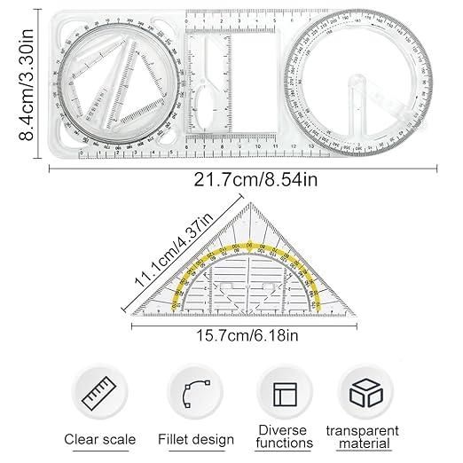 All-in-One Geometry & Angle Ruler | Perfect for School, Drawing & Office Projects